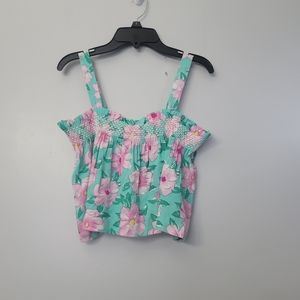 GBGirls Big Girls 7-16 Woven Smocked Square Neck Floral Babydoll Tank Top